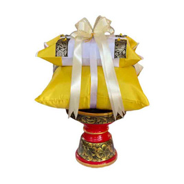ชุดถวายพระ หมอนพิง-กล่องใส่กระดาษทิชชู่ สีเหลือง - วัดศรีบัวบาน, อิ่มบุญ วันวิสาขบูชา