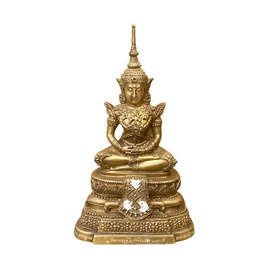 พระพุทธรูปทรงเครื่องมหาจักรพรรดิ มหาลาภ เนื้อทองเหลือง หน้าตัก 4 นิ้ว - วัดเพลง อุโบสถสีชมพู นนทบุรี, พระพุทธรูป พระบูชา