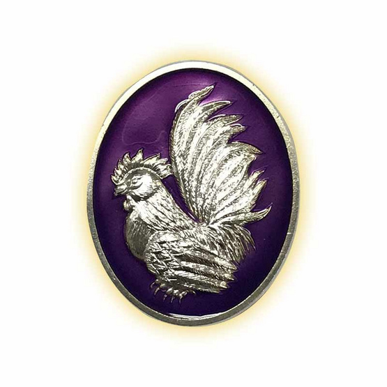 เหรียญไก่ฟ้าพญาเลี้ยง กะไหล่เงินลงยาม่วง พิมพ์เล็ก เหรียญไก่ฟ้าพญาเลี้ยง กะไหล่เงินลงยาม่วง พิมพ์เล็ก