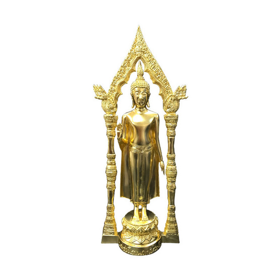 พระร่วงโรจนฤทธิ์ วัดพระปฐมเจดีย์ มีซุ้ม เนื้อทองเหลืองปิดทอง สูง 16 นิ้ว พระร่วงโรจนฤทธิ์ วัดพระปฐมเจดีย์ มีซุ้ม เนื้อทองเหลืองปิดทอง สูง 16 นิ้ว