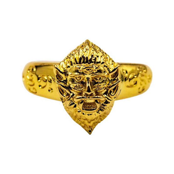 แหวนสี่หูห้าตา หน้าสิงโต ชุบทอง ปรับขนาดได้ คุ้มนะหน้าทอง