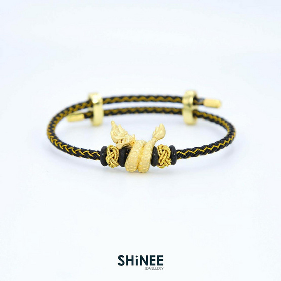 Shinee Jewellry ชาร์มพญานาค ขนาด Freesize สายสีดำทอง ไหมสีทอง