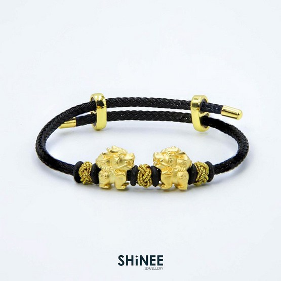 Shinee Jewellry ชาร์มปี่เซียะคู่ ขนาด Freesize สายสีดำไหมสีทอง